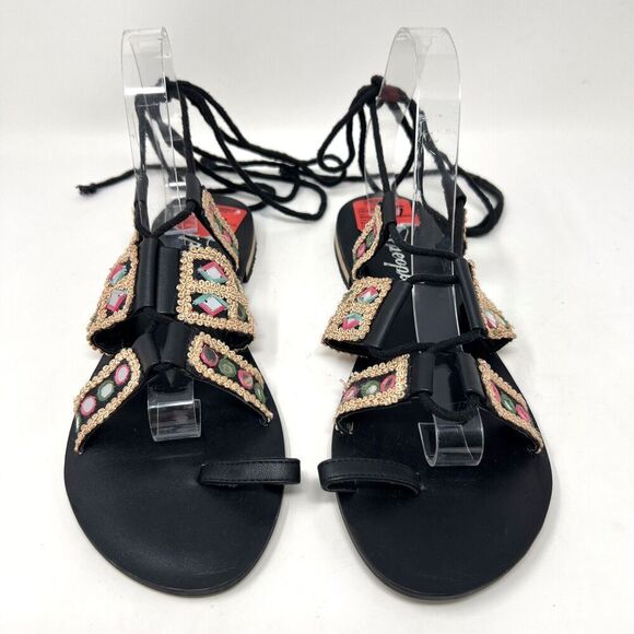 Free People Mantra Mirror Sandals Black Boho Gladiator Lace Up EU 39 Women’s 8.5 - Picture 6 of 12